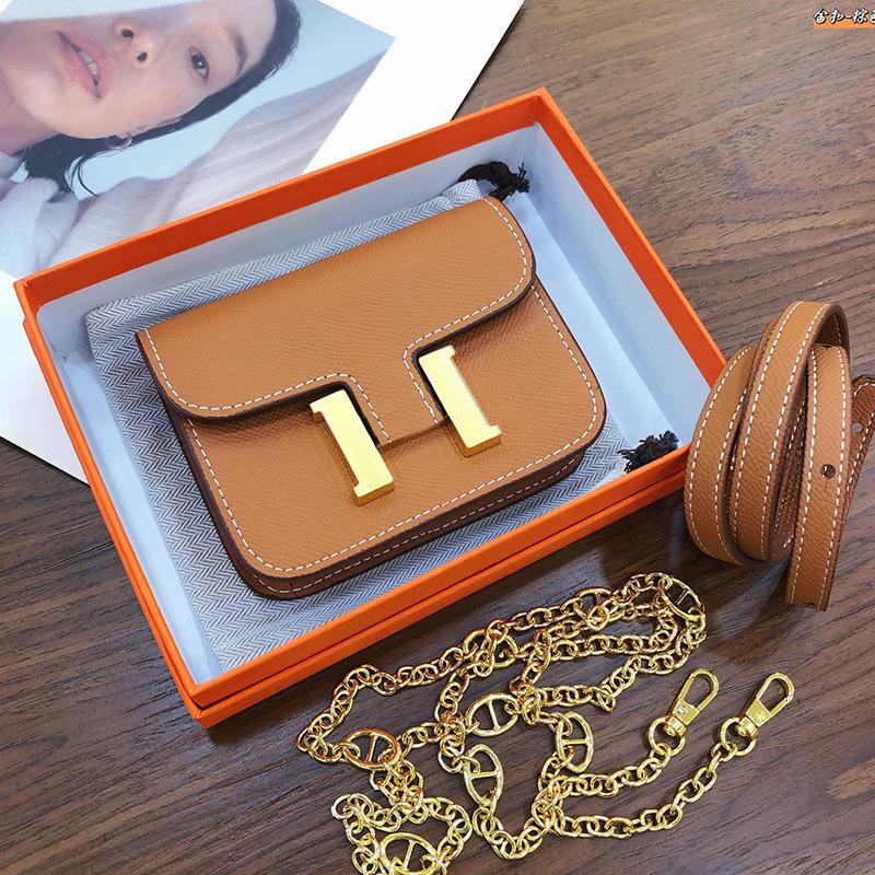 Mini Kangkang Tasche H-Schnalle Palmenmuster Schweinenase Kettenbeutel Echtleder Damen Tasche Mini Lippenstift Bauchtasche Kleine quadratische Tasche 13*3*10cm
