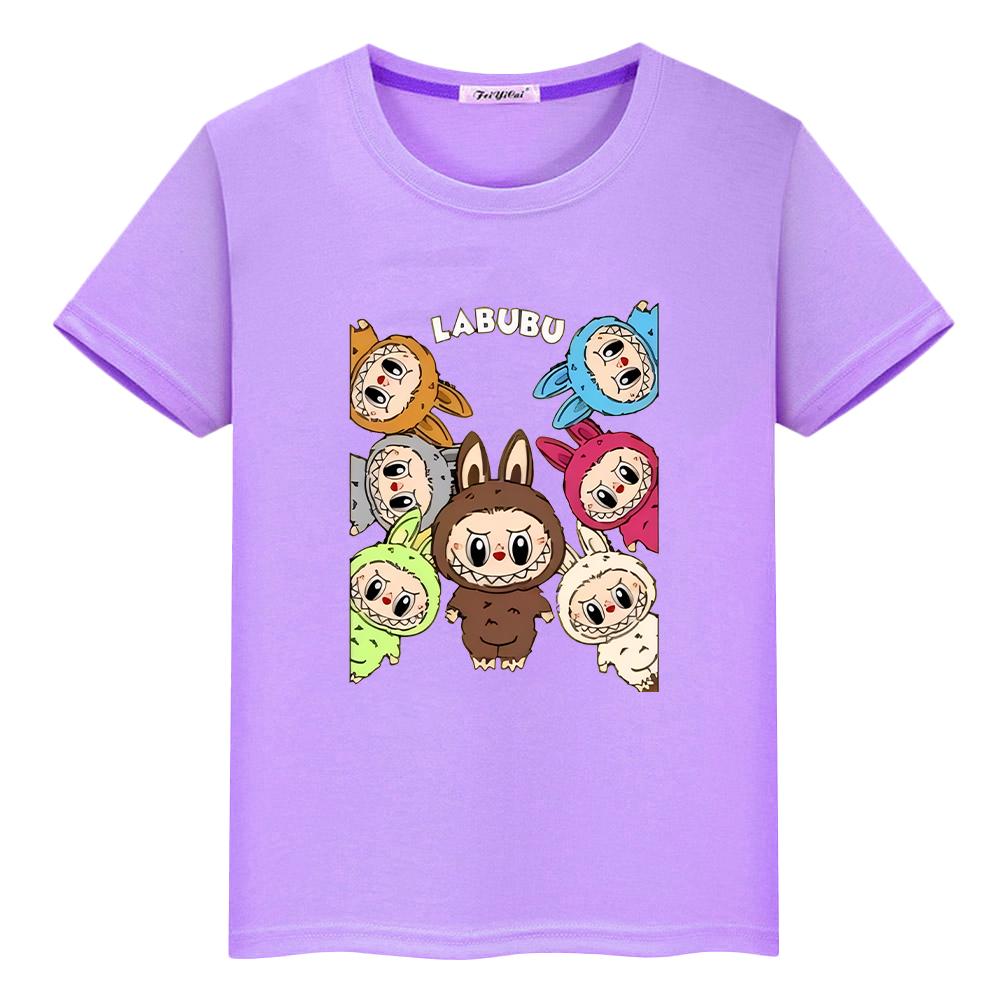 Labubu Kawaii Tops Anime Kurze stolz t-shirt 100% Baumwolle t shirt für kinder jungen 10 jahre y2k kinder kleidung mädchen kleinkind mädchen kleidung 130 violett