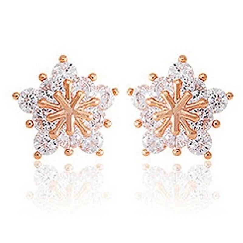 Winter-Schneeflocken-Ohrringe mit schillerndem Kristall, Zirkonia, 3 Metallfarben, zarte Ohrringe für Damen, Modeschmuck rose gold