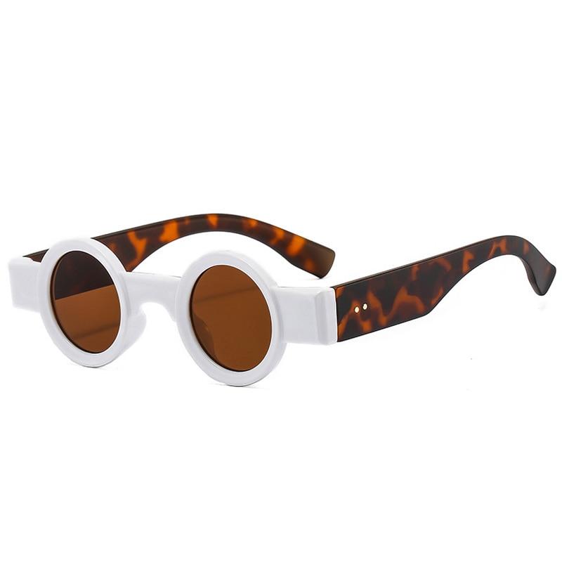 SHAUNA Beliebte Mode Kleine Runde Sonnenbrille Frauen Retro Punk Shades UV400 Männer Klar Ozean Objektiv Trend Nieten Sonnenbrille White leopard tea