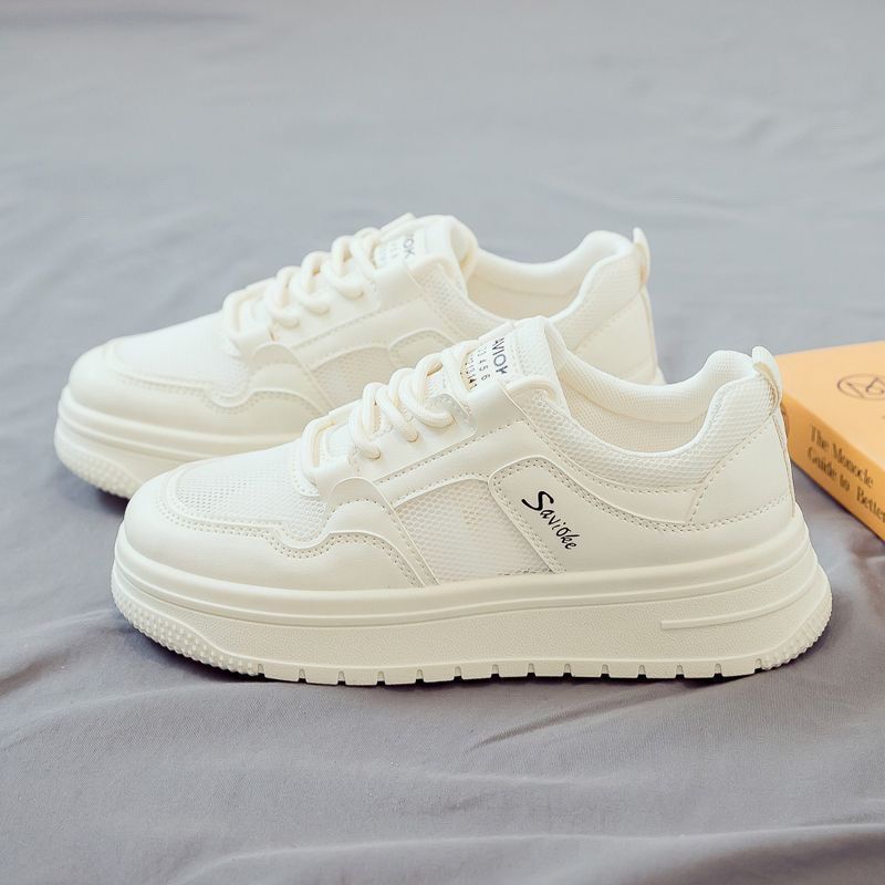 Sommer Mesh Atmungsaktiv und Vielseitig Neue Kleine Weiße Schuhe Damenschuhe Plateau Erhöhend Board Schuhe Dad Schuhe Sommer Mesh Schuhe 40 beige