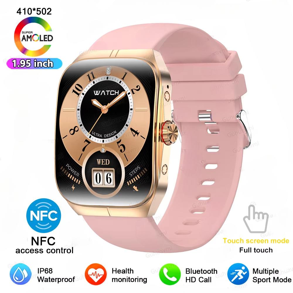 2025 Neue NFC Smartwatch AMOLED Bildschirm Zeigt immer die Zeit Bluetooth Anruf Serie 9 Uhr Benutzerdefiniertes Zifferblatt Herren Sport Gesundheit Damen Smartwatch Silicone gold