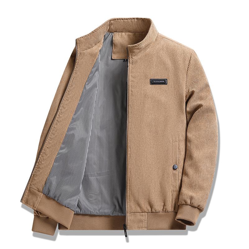 Herren Freizeitjacke Frühling Herbst Neu Heiß Einfarbig Stehkragen Bomberjacke Herren Cord Oberbekleidung Mode Reißverschluss Slim Jacke Herren XL braun
