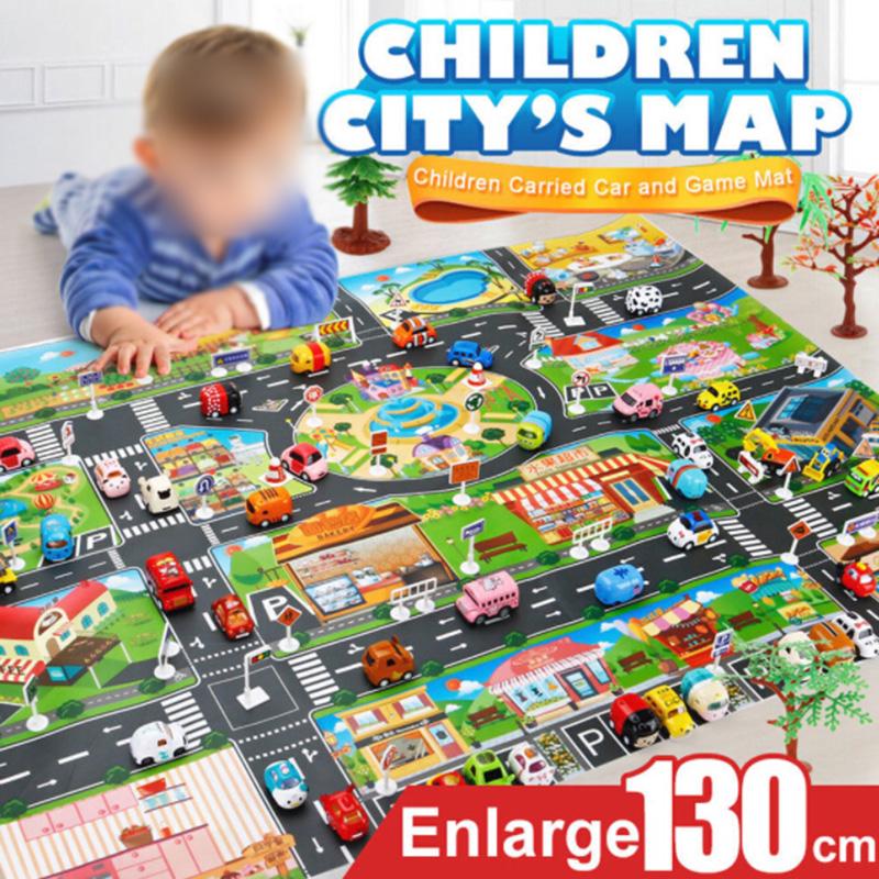 Kinder Spielen Matte Stadt Straße Gebäude Parkplatz Karte Spiel Szene Spielzeug Auto Karte