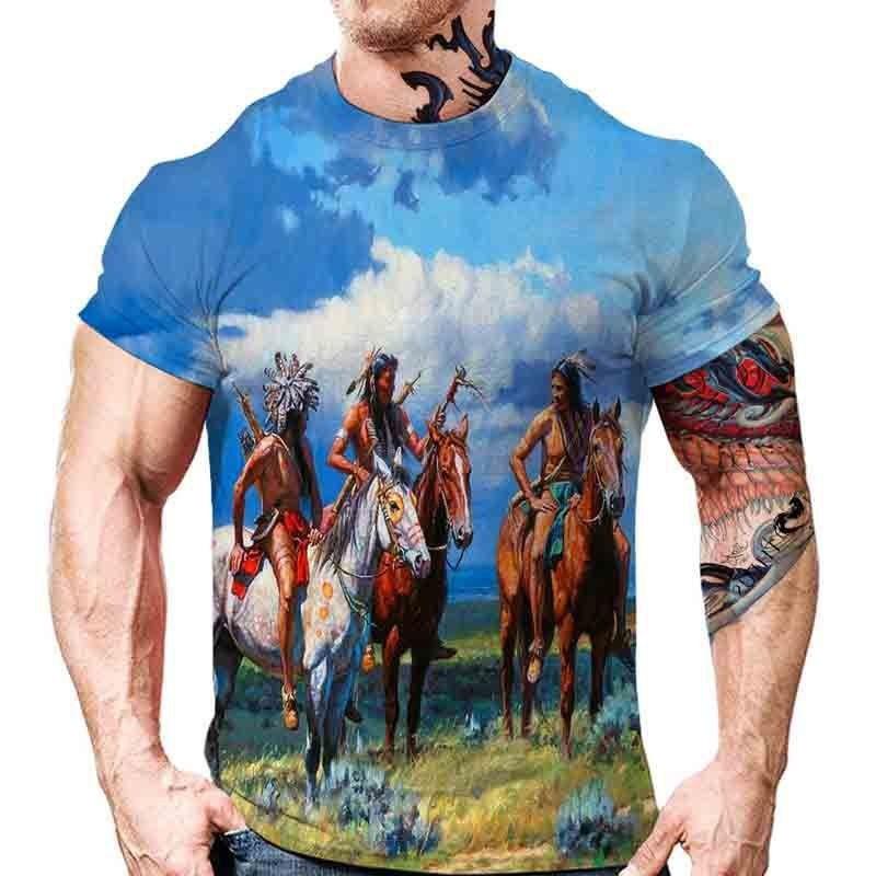 Sommer Indianer 3D Druck T-Shirts Herren Damen Retro Casual Kurzarm T-Shirt Übergroße Harajuku Y2k Tops Tees Kinderkleidung 2XL gray