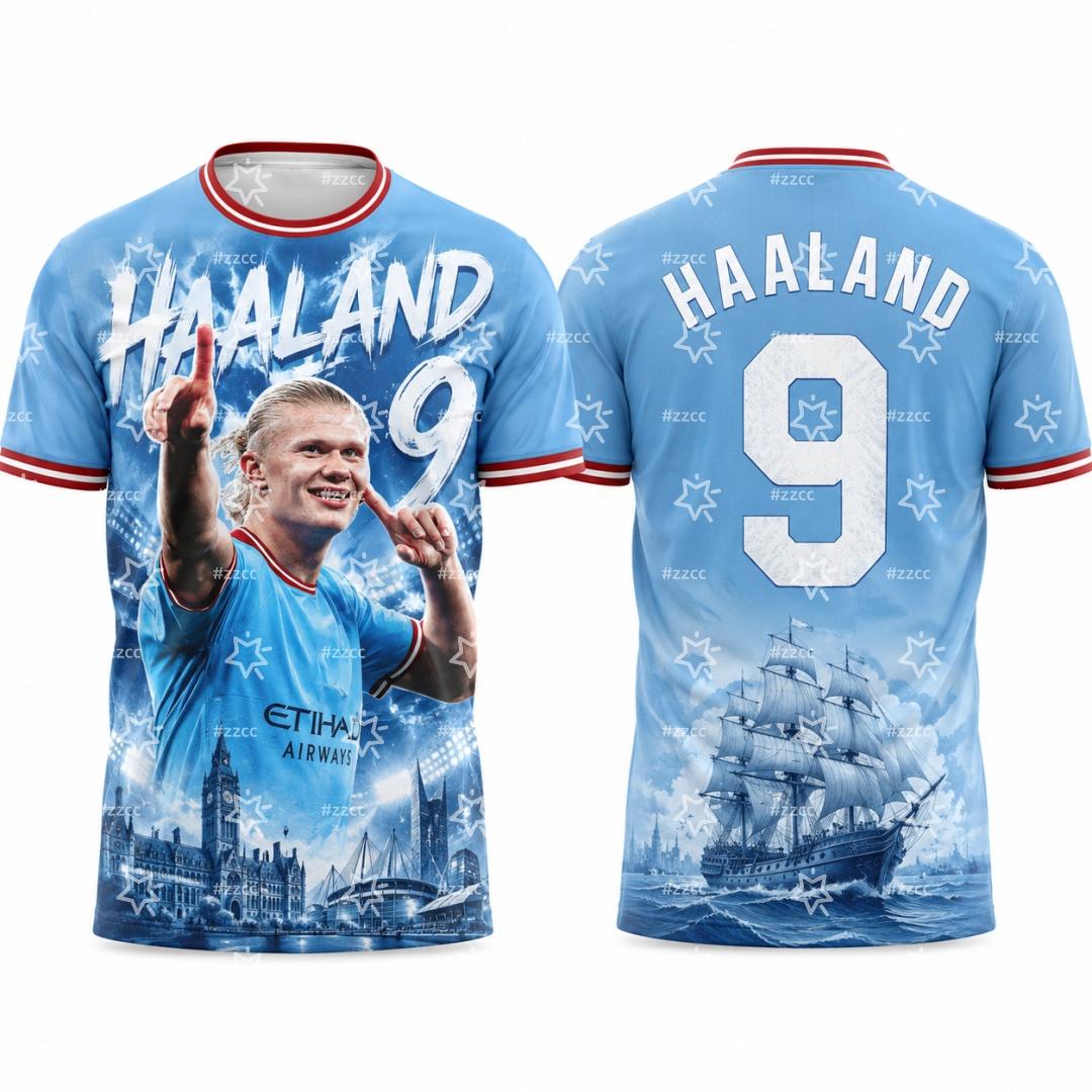 26-27 Das Sky Blues Fan-Trikot Haaland Nr. 9 Fußballtrikot Sommer Sport Schnelltrocknend Kinderkleidung T-Shirt 130 gray