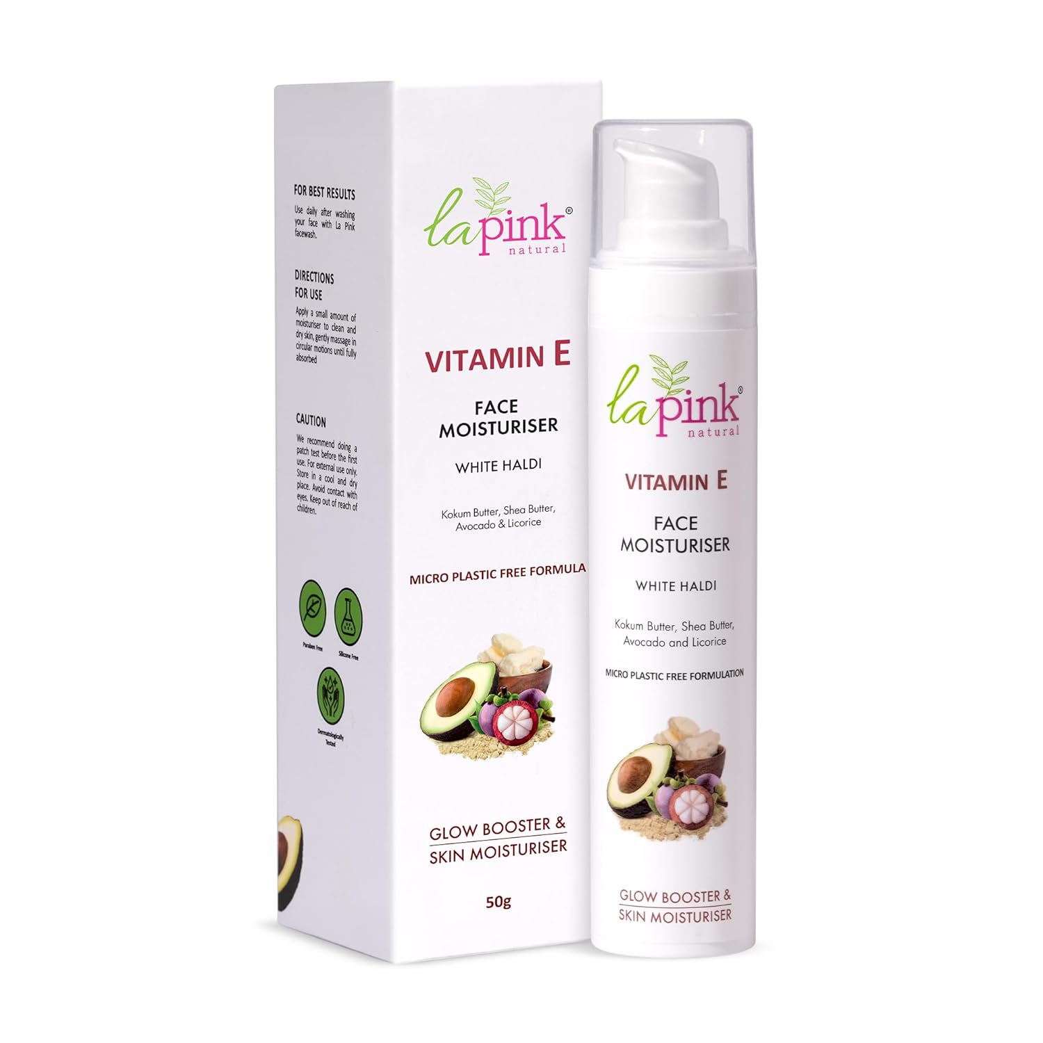La Pink Vitamin E Face Moisturiser with White Haldi, Glow Booster, Oil Free & Lightweight | 100% Microplastic Free Formulation | 50 g