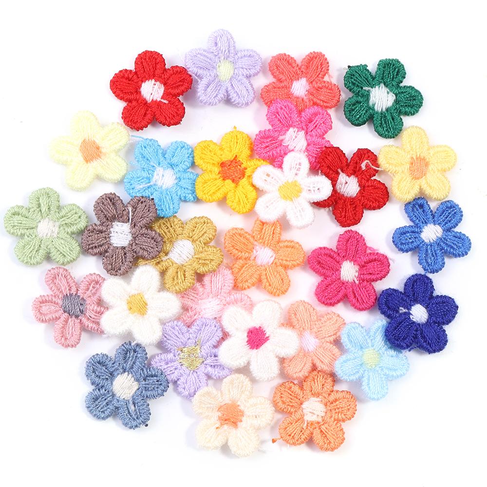 30 Stück Mehrfarbige Blumen-Applikationen Spitze Floral Blumen Stickerei-Aufnäher DIY Nähen Kleidung Kopfbedeckung Hochzeit Heim Dekorationszubehör pink
