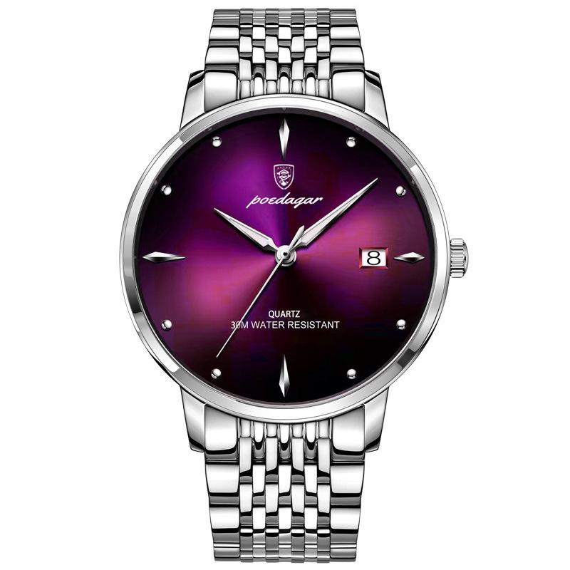 Top Marke Luxus Männer Uhr Wasserdicht Leucht Edelstahl Uhren Sport Quarzuhr Herren Datum Business Armbanduhr violett