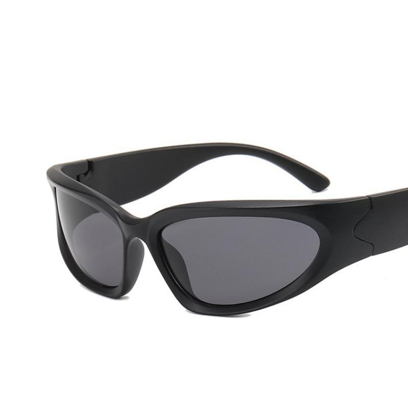 Y2K Sport Punk Sonnenbrille Damen Herren Luxus Quadratische Brille Sonnenbrille Bunter Spiegel Mode Brille nicht polarisierte Brille schwarz