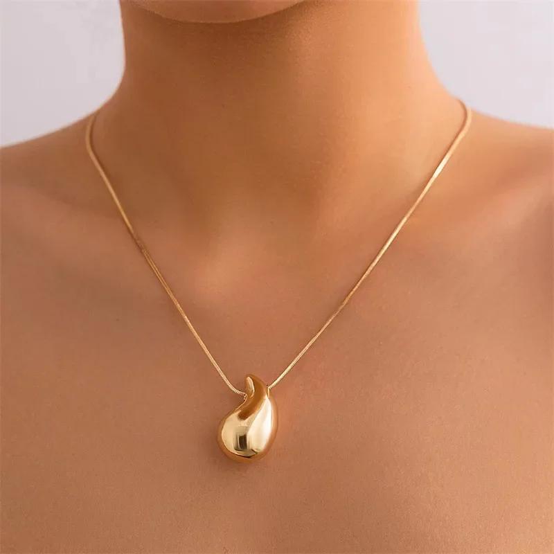 Vintage Gold Farbe Überzogen Chunky Dome Drop Halsketten für Frauen Mode Glänzend Dicken Teardrop Halskette Schmuck Geschenke Großhandel gold