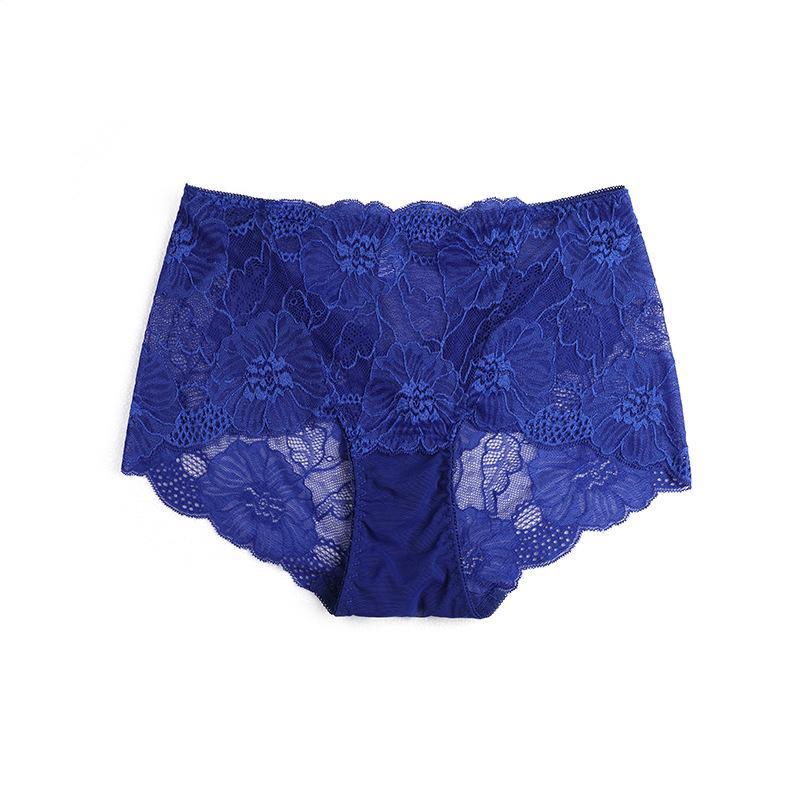 Damen Sexy Spitze Slips Blumen Stickerei Unterwäsche Mittelhoch Taille Po Lift Nahtlose Slips Übergröße Elastizität Slip L blau