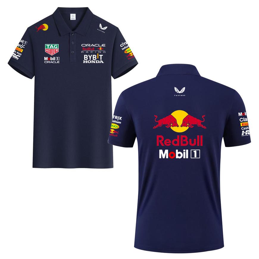Red Bull Racing Team Verstappen Kleidung F1 Formel Rennsport Kleidung 2026 Sommer Herren Baumwoll Poloshirt XL navy blau