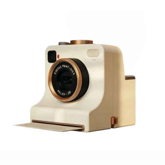 Handheld-Kaffee-Schablonenmaschine 3D-gedruckte Latte-Art-Kamera, Manuelles Pulverdrucker mit Retro-Kamera-Design-Werkzeugschablonen, Kakao-Zimt-Hersteller only Camera weiß