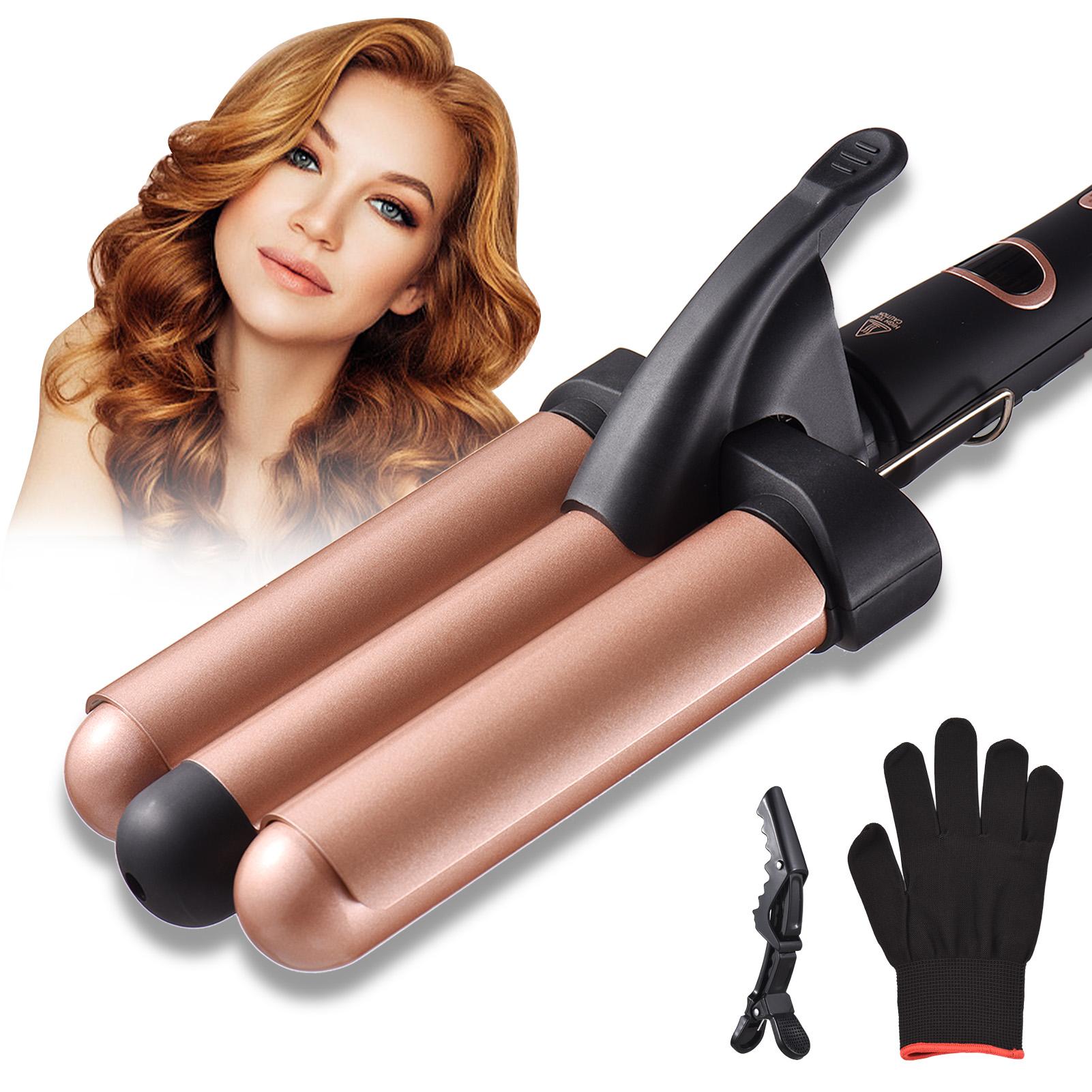 Pretfy Hair Lockenstab 3-Barrel 32mm Hair Waver Lockenstab Temperatur einstellbar LCD-Temp UK Plug