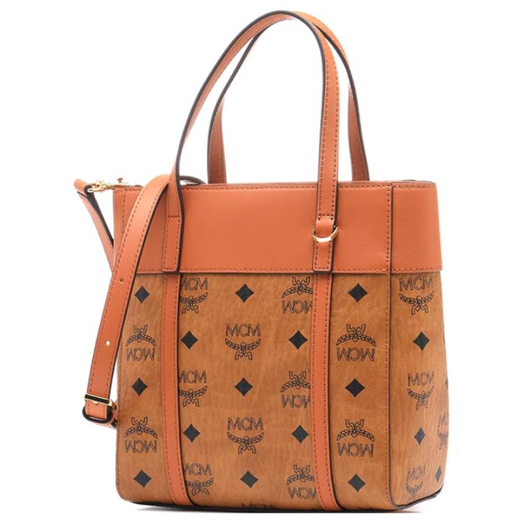 MCM Monogramm Print Neue Version Tragetasche Leinwand Mit Kalbslederbesatz Damen Tragetasche Braun Cognac MWPDSTA01CO001 Basic Set (Bag+Dust Bag)