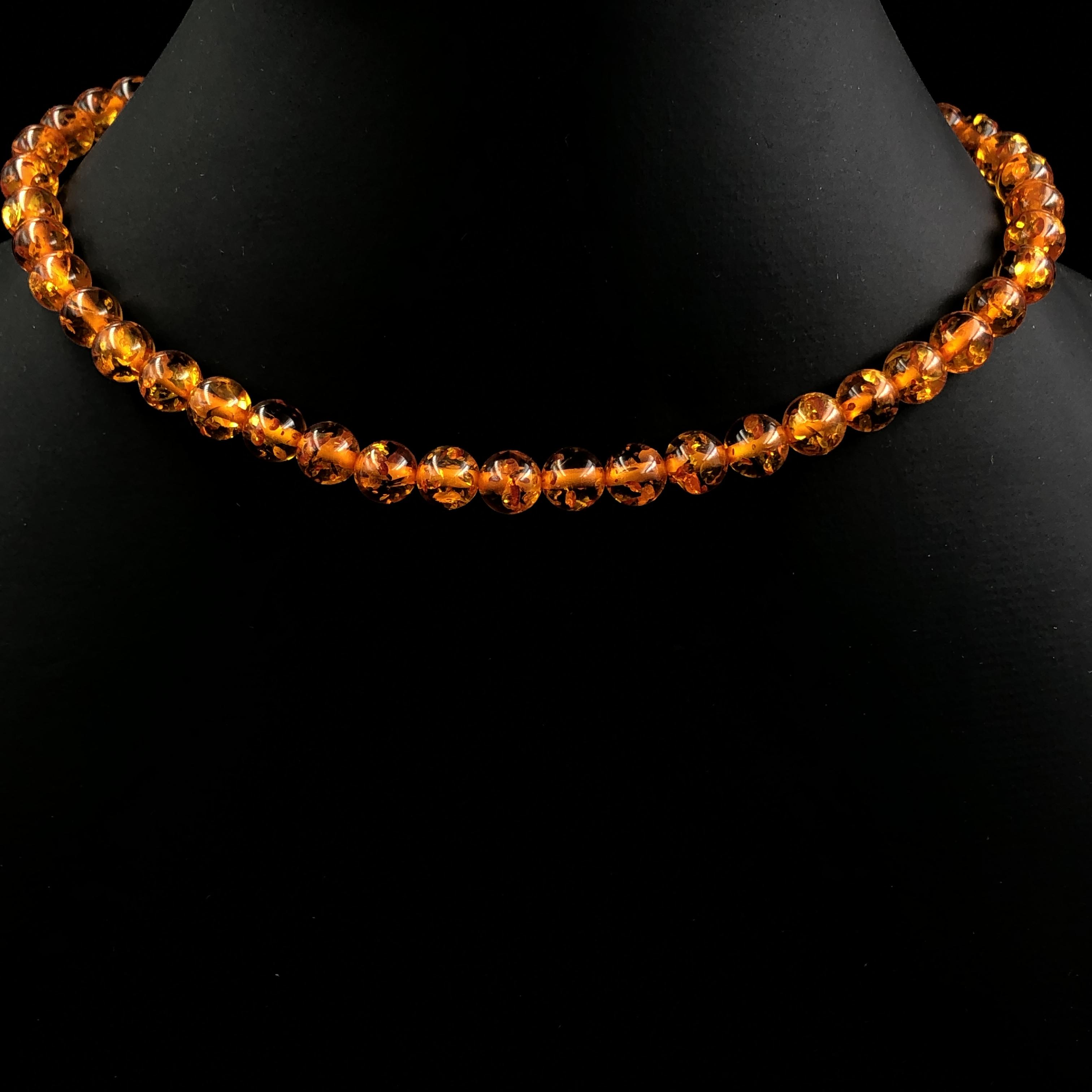 8mm baltischer Bernstein Edelstein Runde Perlen Schmuck, Hübsche leichte Coker Halskette 17-20 Verstellbare Halskette Für Frauen 8BN-2