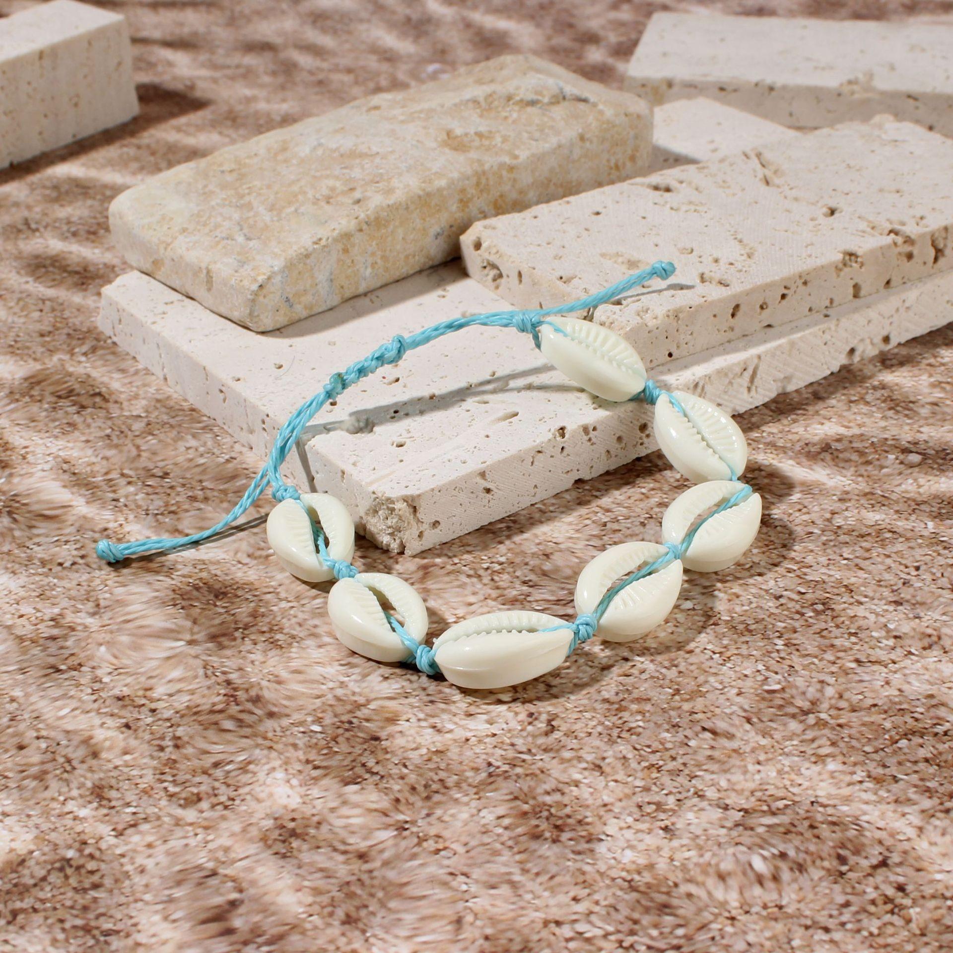 Handgefertigtes europäisches & amerikanisches Muschel-Halsketten-, Armband-, Fußkettchen-, Süßwasser-Kauri- & Choker-Set white