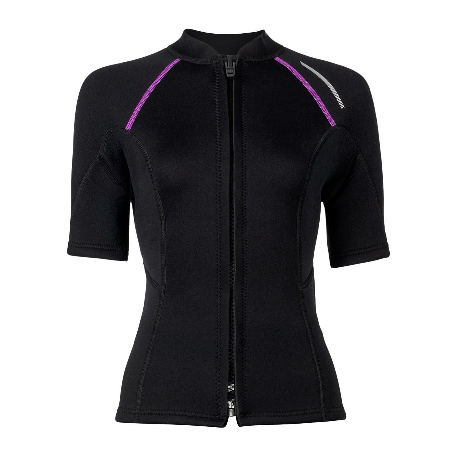 Damen Neopren Neoprenanzug Oberteil Kurze Ärmel Reißverschluss vorne 1,5 mm Dicke Schwimmoberteil Wassersport Surfen Tauchen XXL schwarz