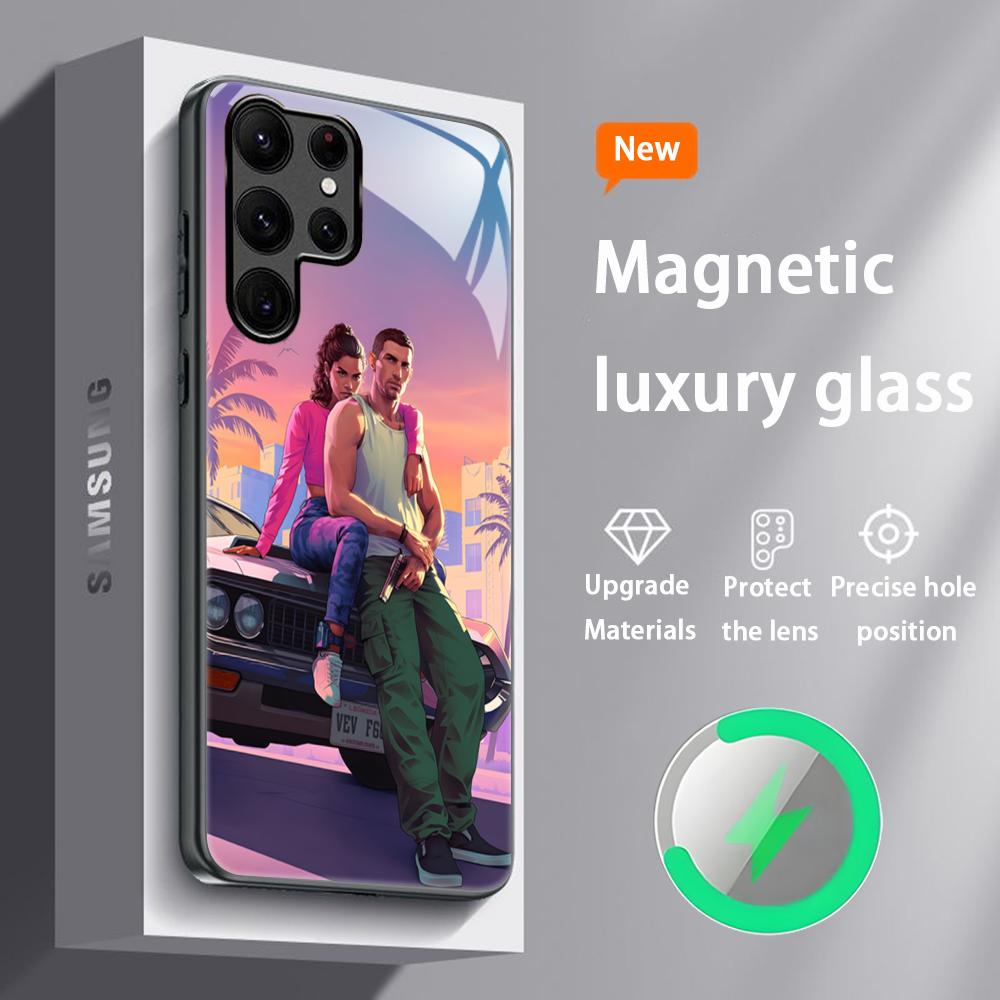 G-GTA6 R Star Game Heißes Handyhülle Für Samsung S25 S24 S23 S22 S21 S20 Plus Ultra Note20 Glas Magnetische Hülle Samsung S24 Ultra