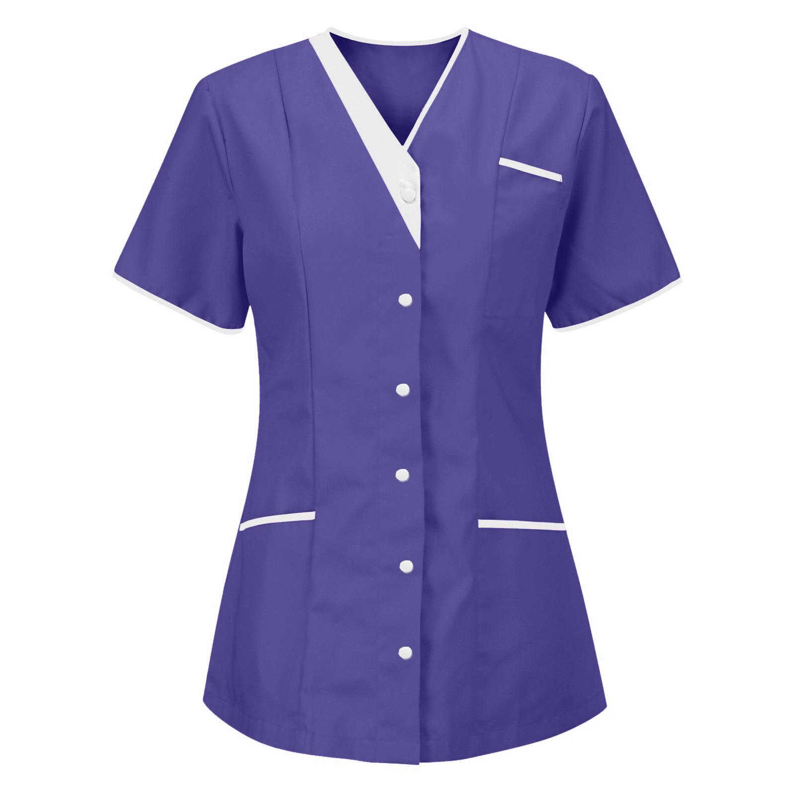 Damen Uniform Schnelltrocknendes Gewebe Einfarbig V-Ausschnitt Kurzärmlige Uniform S violett