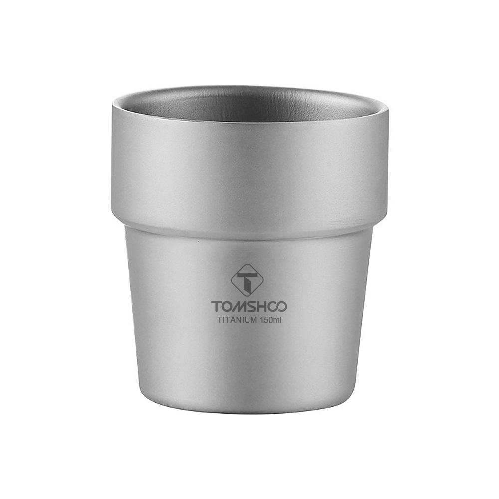 Camping Tasse 150ml Ti Tasse 99,6 prozent Reines Ti Doppel-Schicht Kaffee & Wein Tasse Outdoor Camping Picknick Kleine silber