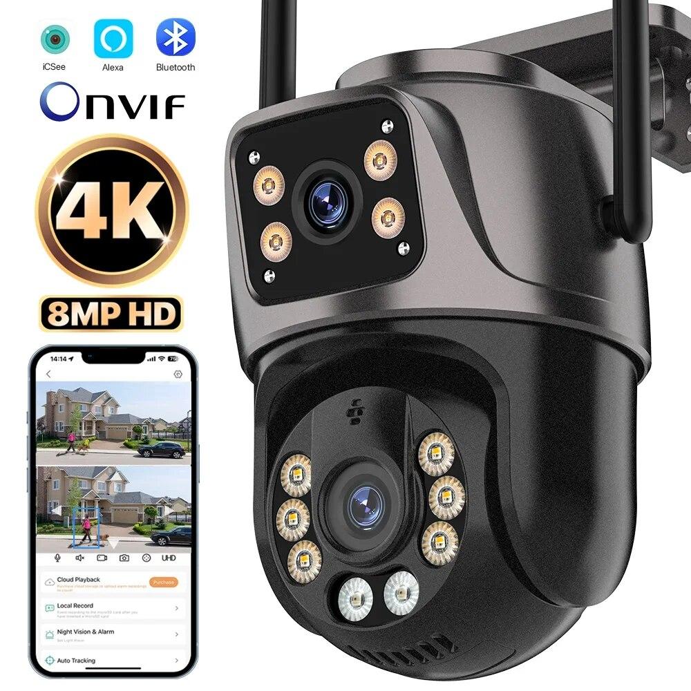 2025 neue Wifi-Kamera 4K 8MP PTZ Dual Lens Dual Screen Sicherheit HD IP-Kamera Outdoor wasserdicht Ai Tracking Überwachung Onvif ICsee UK Plug