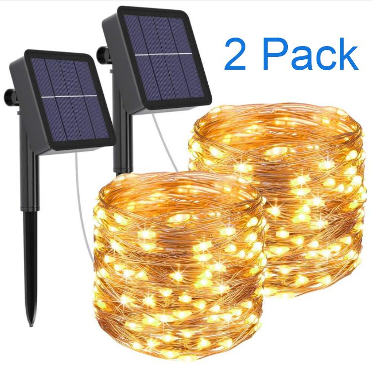 2er-Pack LED-Solarleuchten, Lichterketten, Lichterketten, Girlanden im Freien für Weihnachten, Terrasse, Garten, Straße 12M 100 LED warm weiße