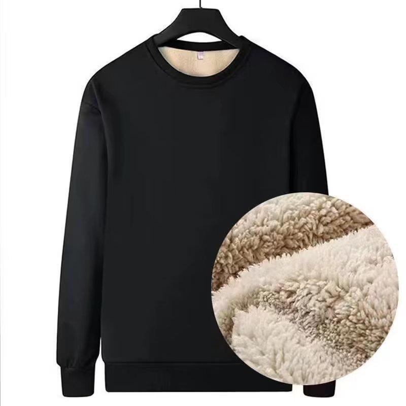 Winter Herren Fleece-Sweatshirts halten warme Unterwäsche lässig einfarbig Pullover Lammwolle O-Ausschnitt verdickte Thermo-Unterwäsche Tops 5XL schwarz