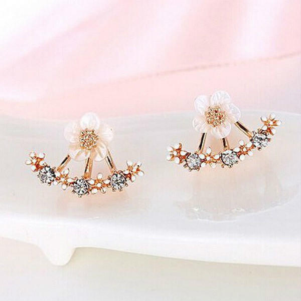 Kristall Ohrstecker Boucle Femme Mode Blumen Ohrringe für Frauen Gold Bijoux Schmuck Mujer rose gold