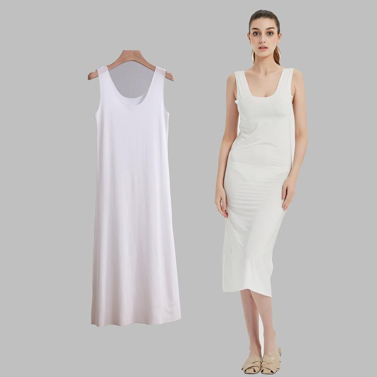 Plus Größe Nahtlose Volle Slips Kleider Für Frauen Sommer Eis Seide Cool Petticoat Unterkirt Ärmellose Unterwäsche Slips Kleid M-5XL XL weiß