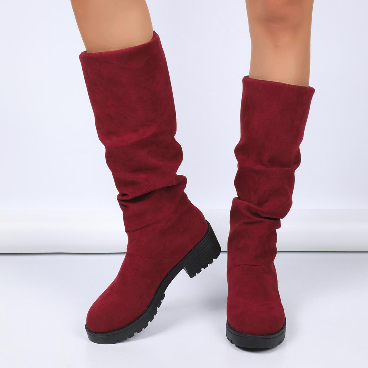 Mode Damen Kniehohe Stiefel Winter Plateau Flache Schuhe für Damen Mode Seitlicher Reißverschluss Schuhe Damen Vintage Lässige Stiefeletten Damen 39 bordeaux