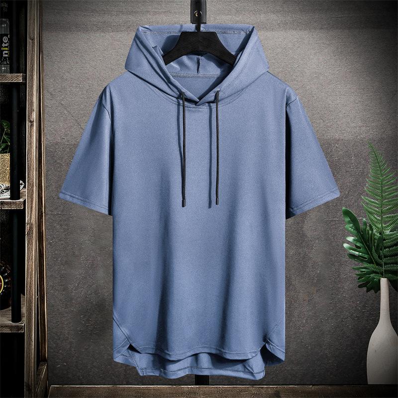 Herren Sommer Große Größe Atmungsaktives Kapuzen-T-Shirt Kühles und bequemes Kurzarm-Oberteil Große Größe Lose Kapuzen-Oberteile L blau