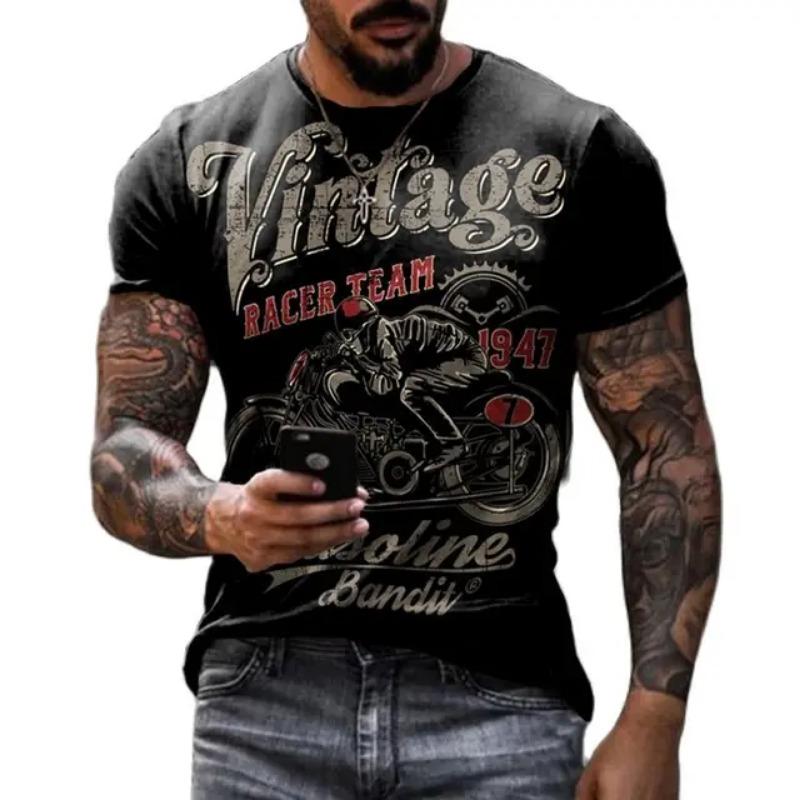 Vintage Herren T-Shirts 3D Retro Druck Kurzarm Buchstaben Tops Mode Öl T-Shirt Für Herren Motorrad T-Shirts Übergroße T-Shirts XL