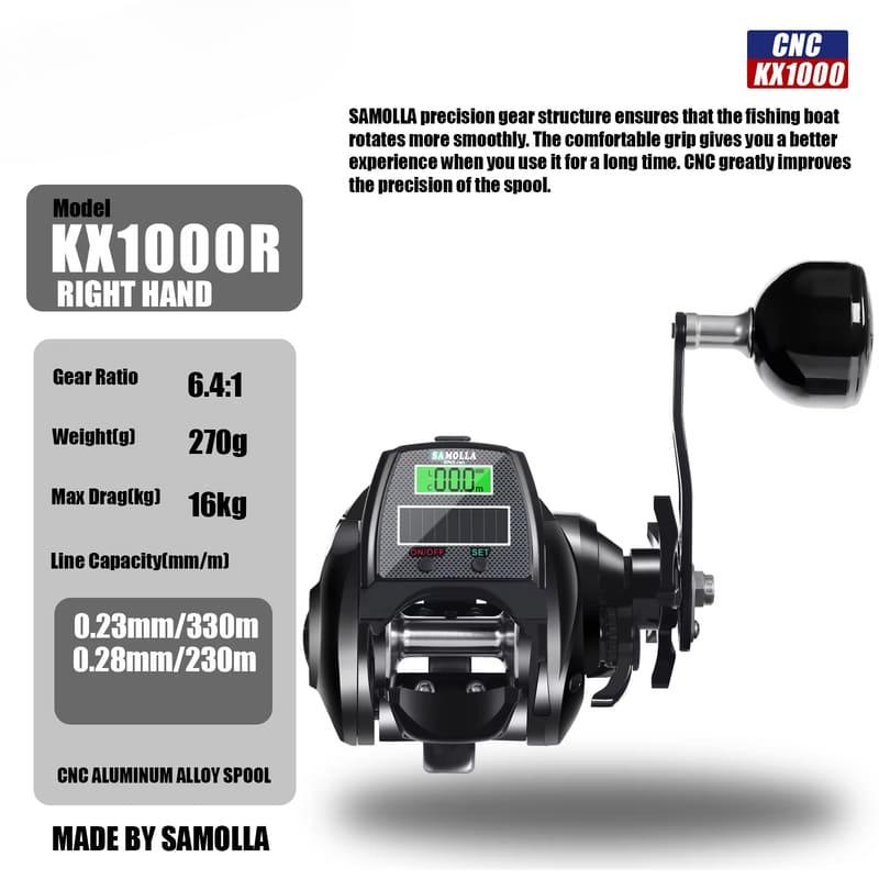 Digitalanzeige Elektronische Angelrolle Wasserdichte Köderangelrolle Geeignet für Tiefsee-Eisfischen Wels Solarenergie + USB-Aufladung Metallbasis right hand schwarz