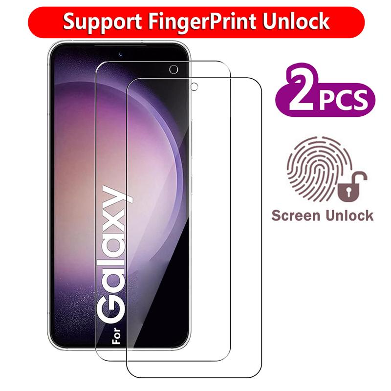 2 Stück Fingerabdruck-Entsperrung, gehärtetes Glas, vollständige Abdeckung, Displayschutzfolie, Hülle für Samsung Galaxy S21 S22 S23 S24 S24+ Ultra S23Plus S22Plus S24Plus Samsung Galaxy S22+ reinfarbig
