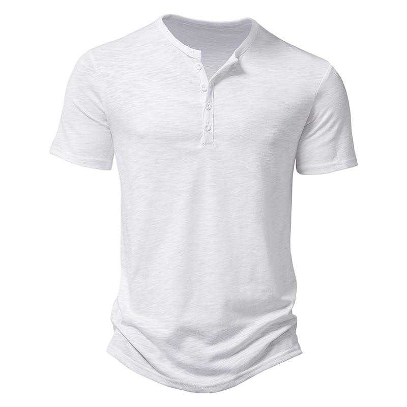 Henley-Kragen Sommer Herren Casual Einfarbig Kurzarm T-Shirt für Männer Polo Herren Baumwolle Herren T-Shirts US XXXL(100-110KG) weiß