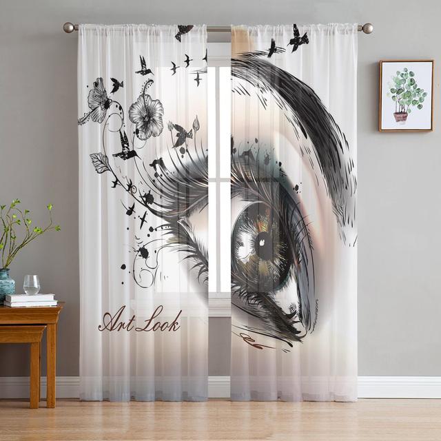 Auge, weiblich, schöne Frau, elegantes Design, Wimpern, Tüll, Fensterbehandlung, durchsichtige Vorhänge für Wohnzimmer, Schlafzimmer, Dekoration 1 PCS W300XH250cm