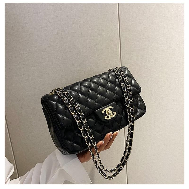 Tasche Damen Neue Tasche Umhängetasche Crossbody-Tasche Premium-Leder Rauten-Ketten-Tasche Damen 1 schwarz