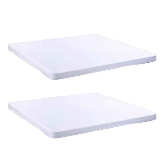 Dehnbare, maßgeschneiderte Tischdecken, 86,4 x 86,4 cm, quadratische Tischdecke mit elastischem Rand, einfarbige Tischdecke für Küche, Esszimmer, Picknick, Terrasse, Party im Freien, 2 Stück weiß