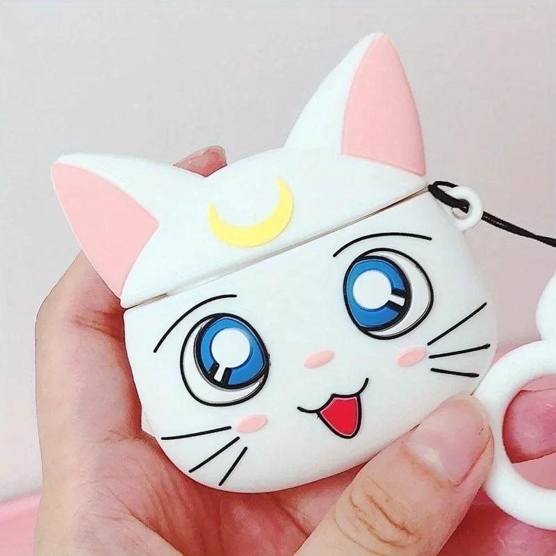 Niedliche Mondkatze Geeignet für Apple Airpods 1/2 3 Pro Pro2 Dreifarbig Optional Anhänger Cartoon Kopfhörer Weiche Hülle For Airpods 1 or 2