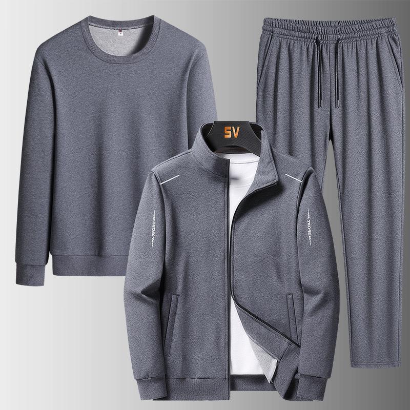 Frühling und Herbst Herren Sportanzug Plus Größe Casual Jacke Anzug Jogginganzug S grau