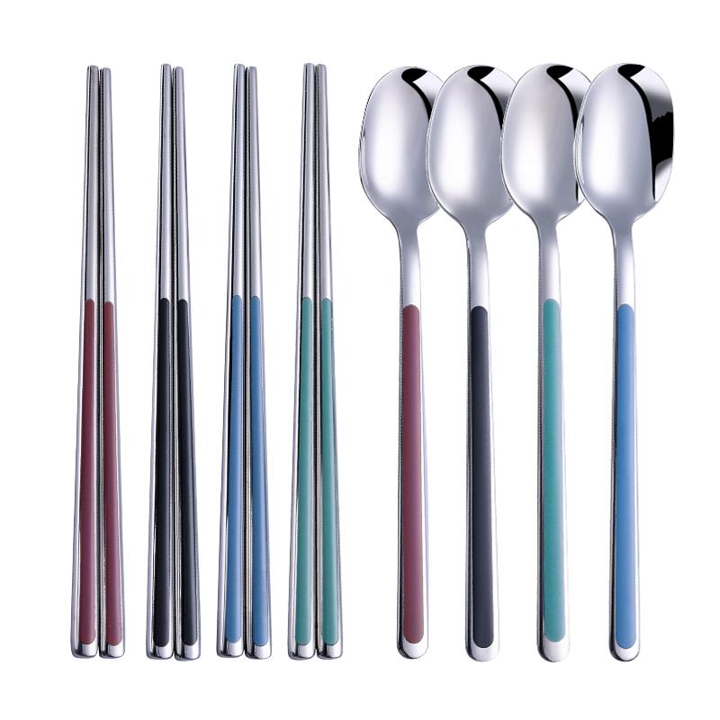 Set 304 Edelstahl Geschirrset Löffel Essstäbchen Essgeschirr Set Besteck Küche Abendessen Set Geschirr Set Koreanisches Besteck