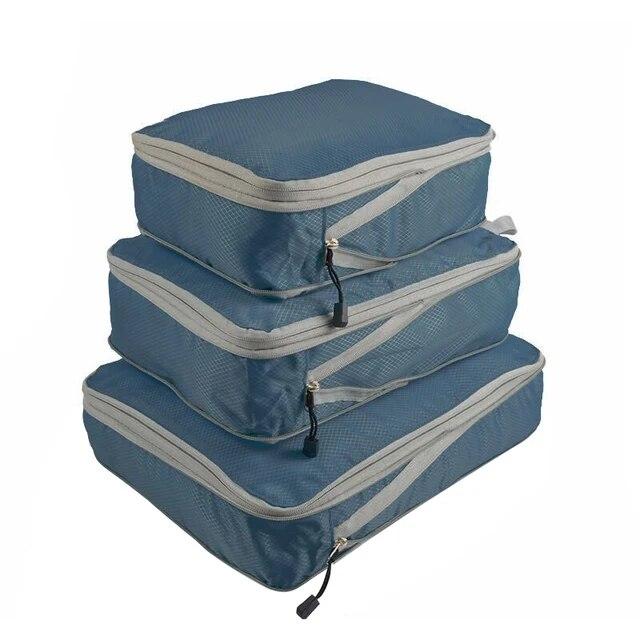 3 teil/satz Kompressible Verpackung Reise Lagerung Tasche Würfel Wasserdichte Kleidung Koffer Nylon Tragbare Mit Handtasche Gepäck Organizer blau