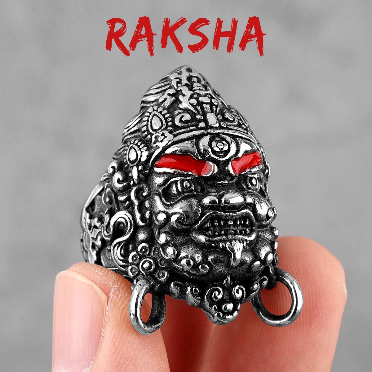 Tibetischer Buddhismus Raksha Buddha Edelstahl Herrenringe Punk-Amulett für Männer Freund Biker Schmuck Kreativität Geschenk 12 black