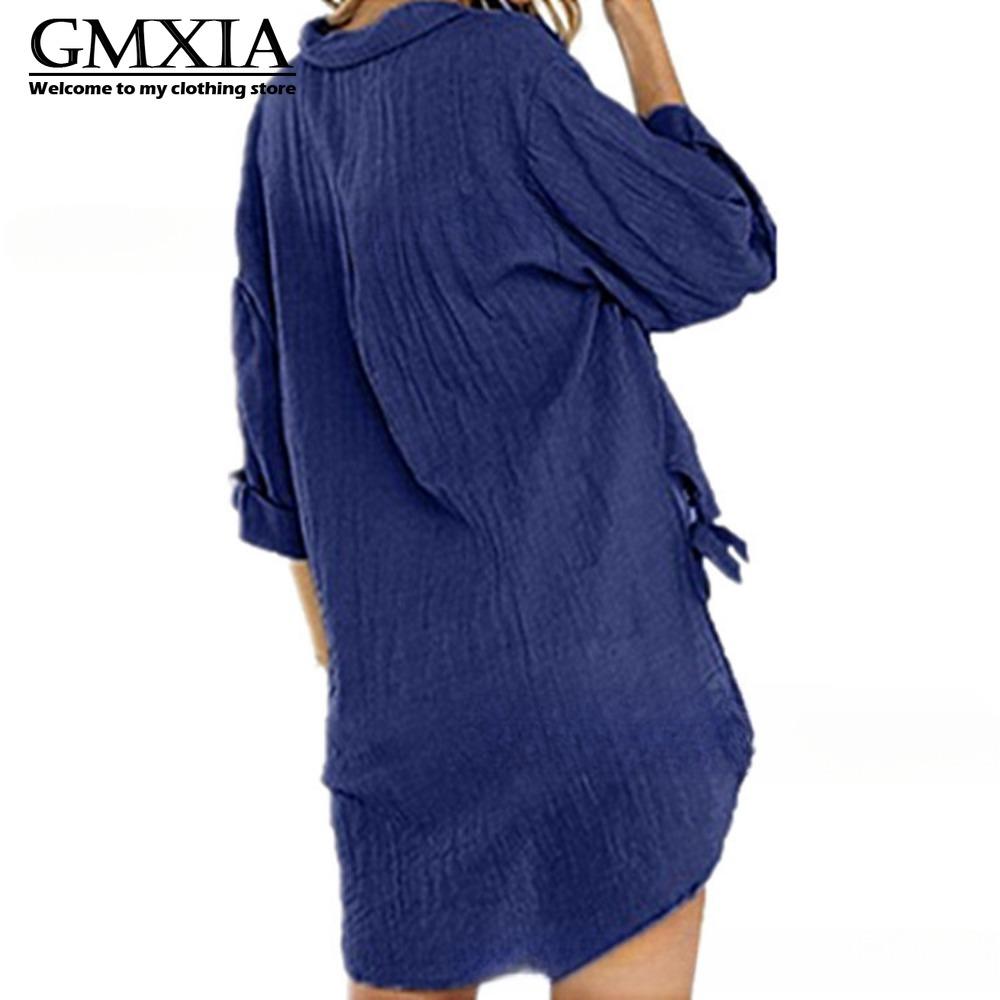 GMXIA Damenmode Lässig Freizeit Einfarbig Druck Langarm POLO-Kragen Blusen & Hemden L navy blau