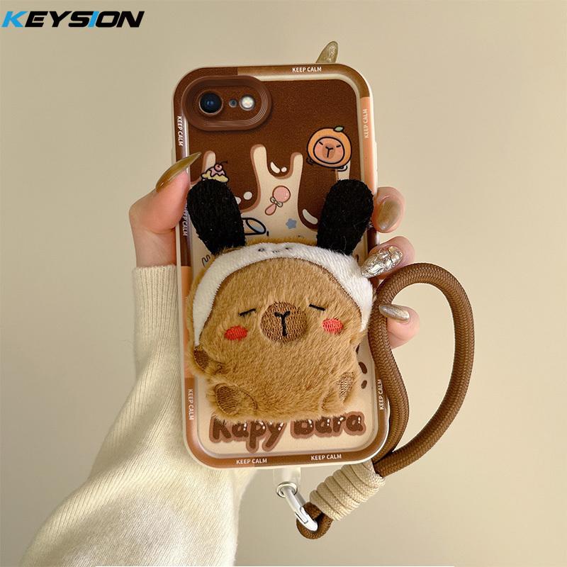 KEYSION Süße 3D-Cartoon-Plüsch-Hülle für iPhone SE 2020 2022 mit Lanyard, stoßfeste Silikon-Telefonabdeckung für iPhone 8 7 6s Plus for iPhone 7 Plus