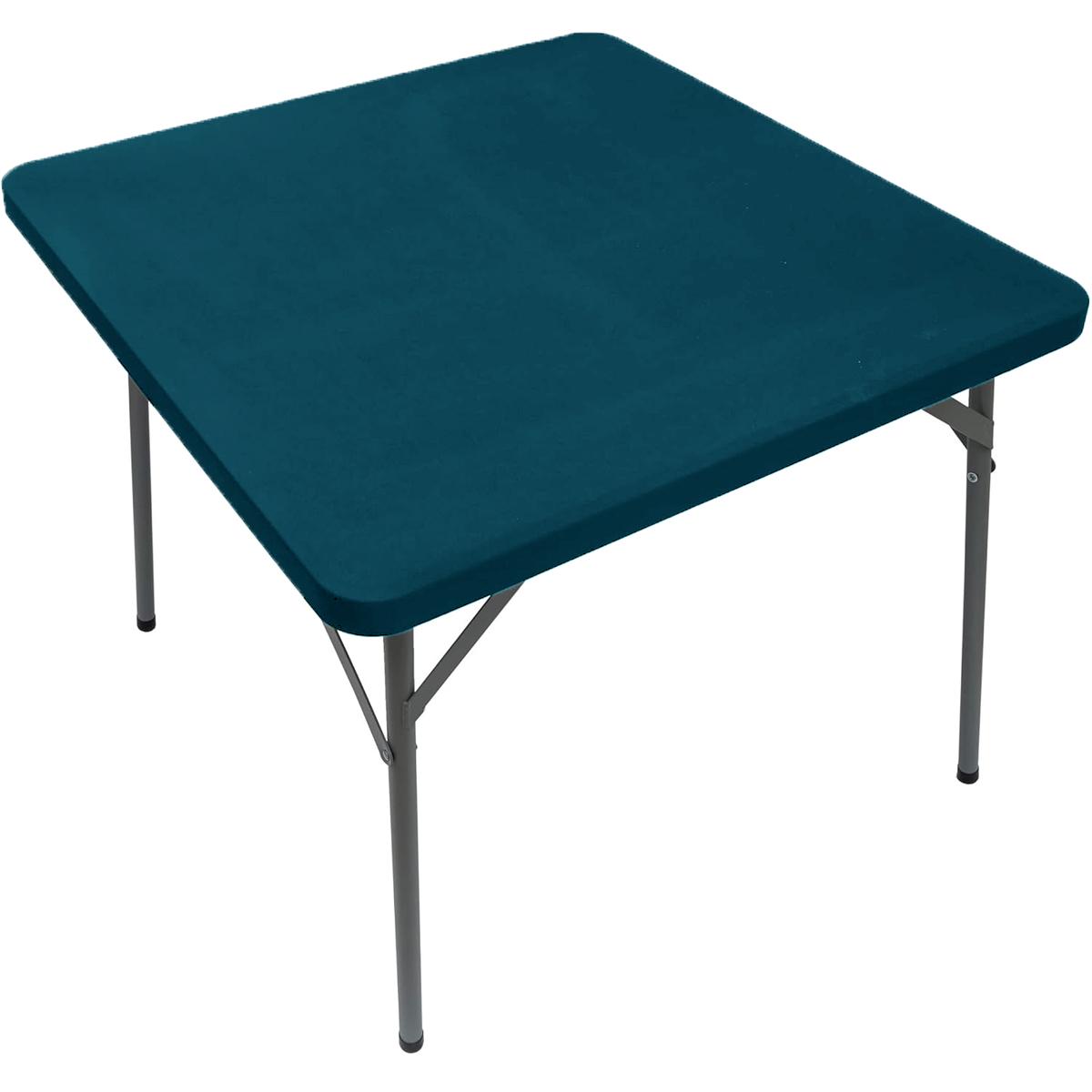 Quadratische Einbautischdecke, elastische Tischdecke für Esszimmer, Küche, Zuhause, Party, Stretch-Spandex-Tischdecke, Schonbezug dunkle cyan