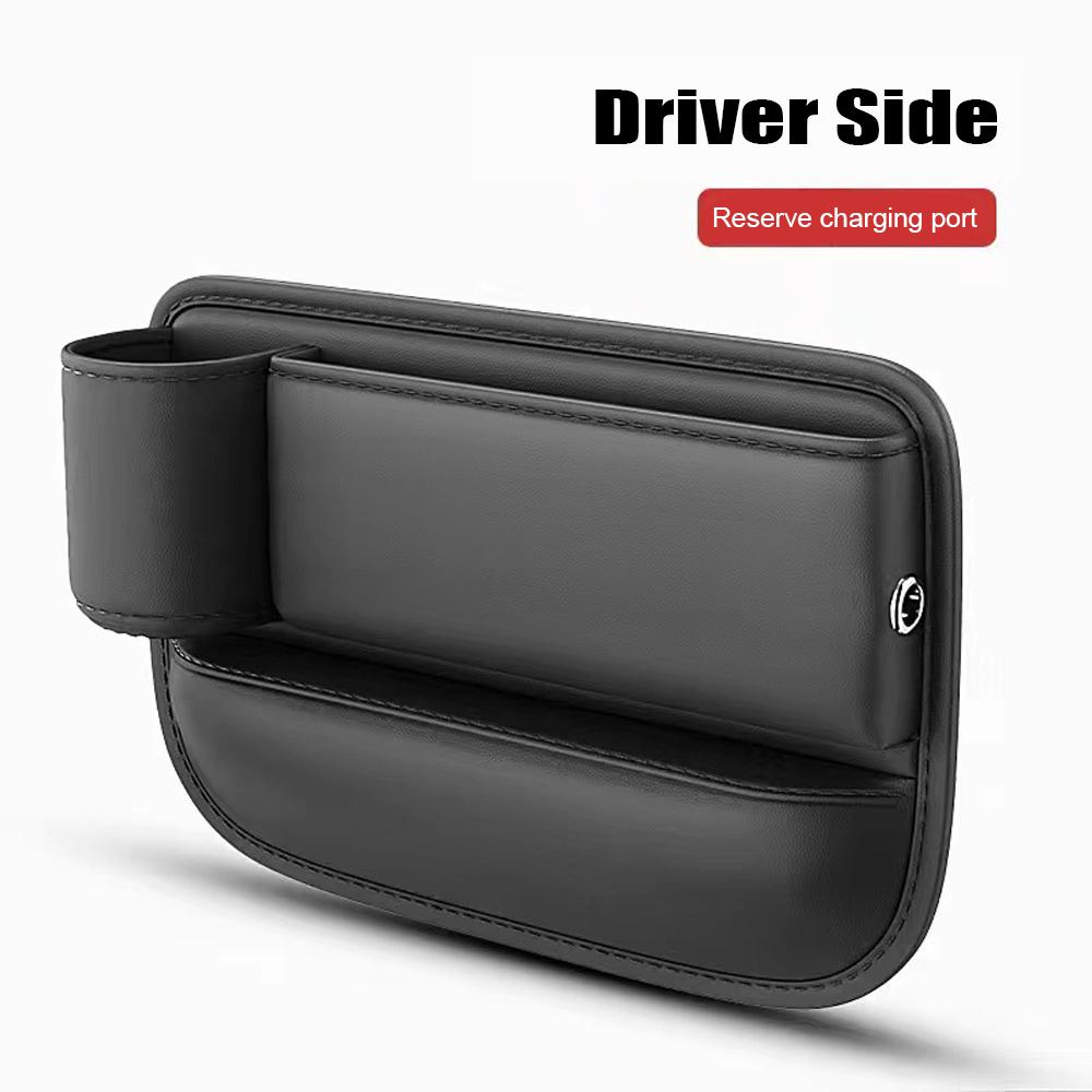 Autositz-Lückenfüller-Organizer mit Getränkehalter, Ladeloch, universelle Passform, Autokonsolen-Organizer Driver Side schwarz