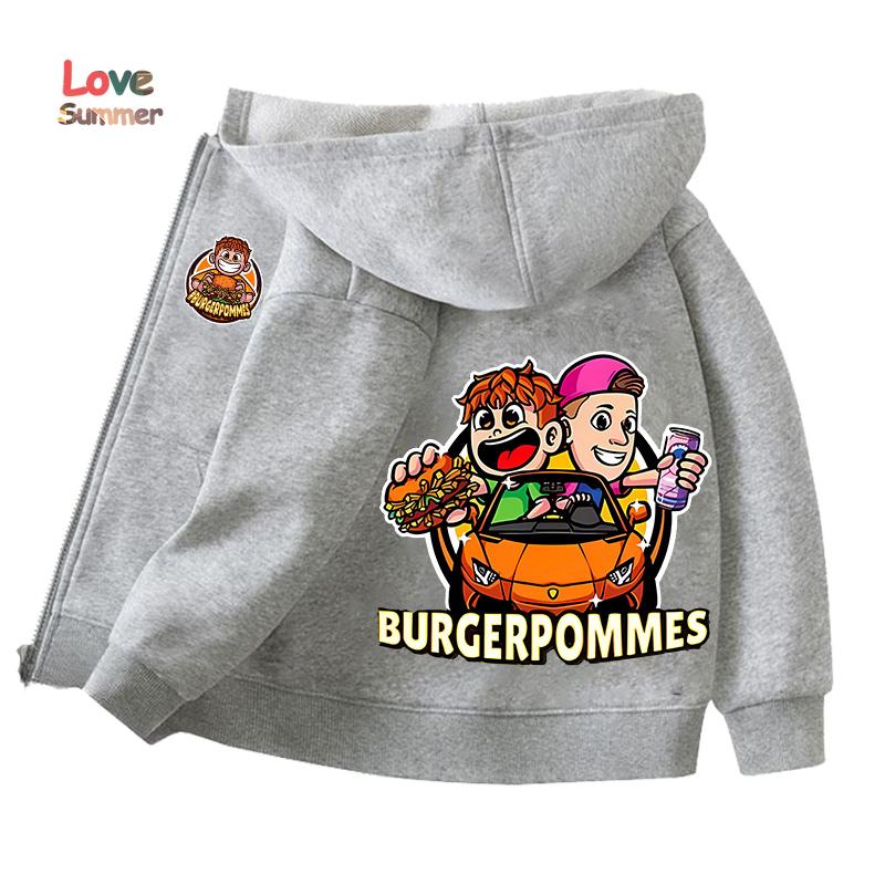 Burger Pommes Icrimax Kinder Cardigan Jacke Anime Cartoon Windjacke Mit Kapuze Frühling Herbst Lässig Dünne Oberbekleidung Kinderkleidung Geschenk 110
